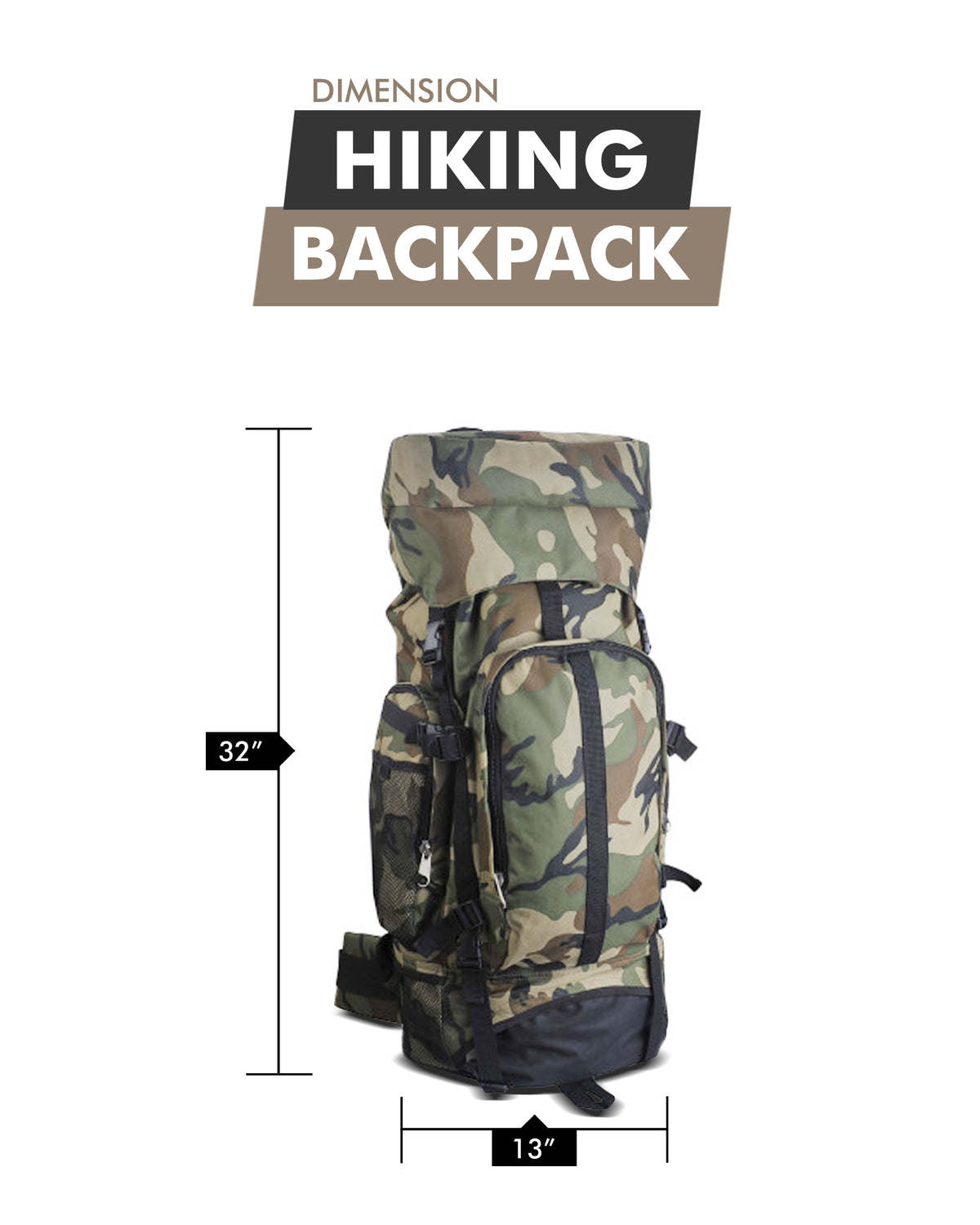 30-Inch Camouflage Water-Resistant Hiking Backpack