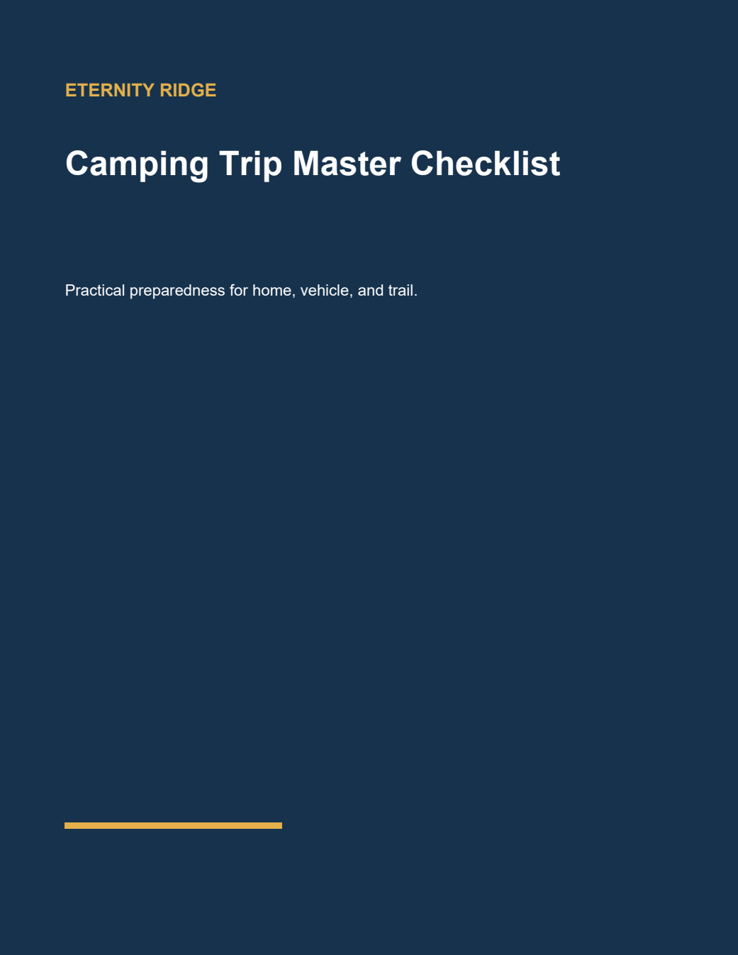Camping Trip Master Checklist printable digital guide cover