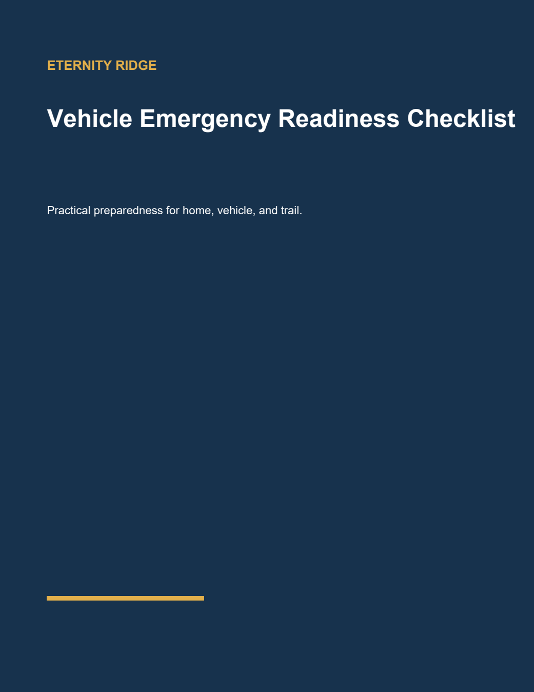 Vehicle Emergency Readiness Checklist printable digital guide cover